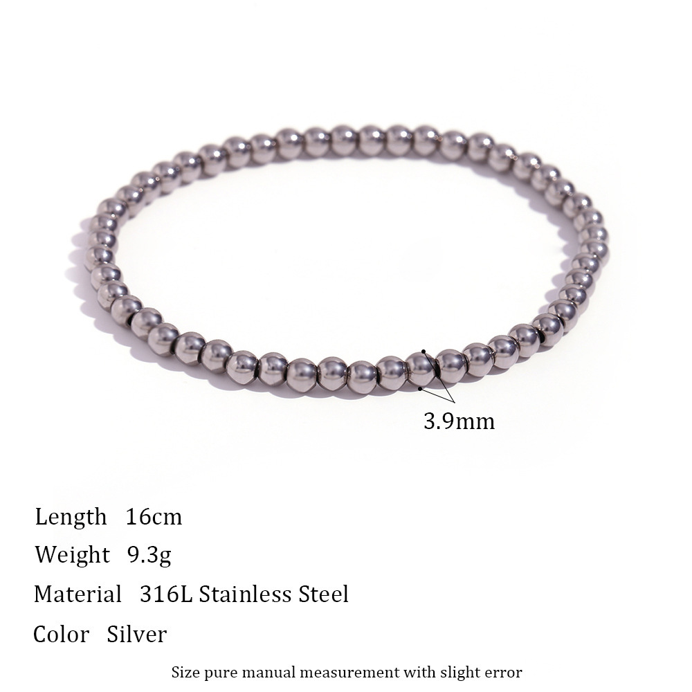 Elastic bead bracelet-silver -4mm