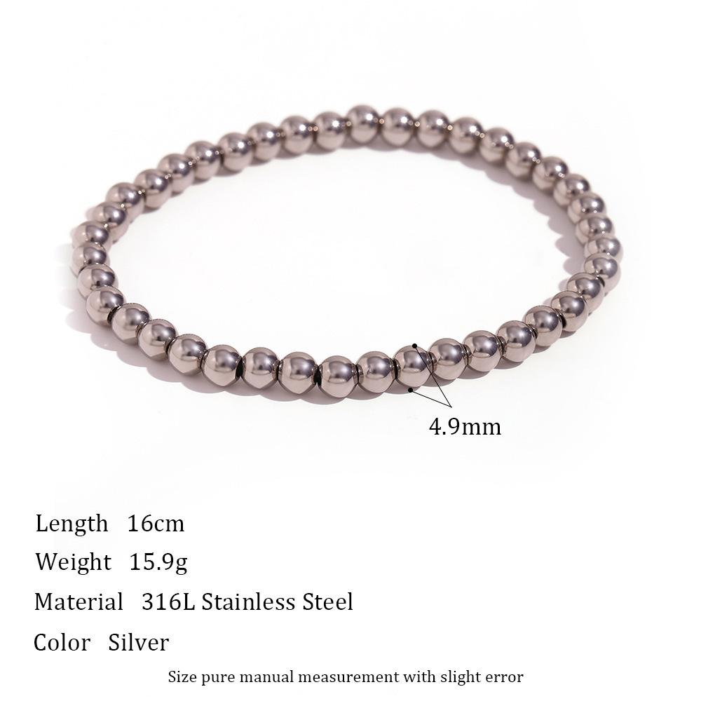 Elastic bead bracelet-silver -5mm