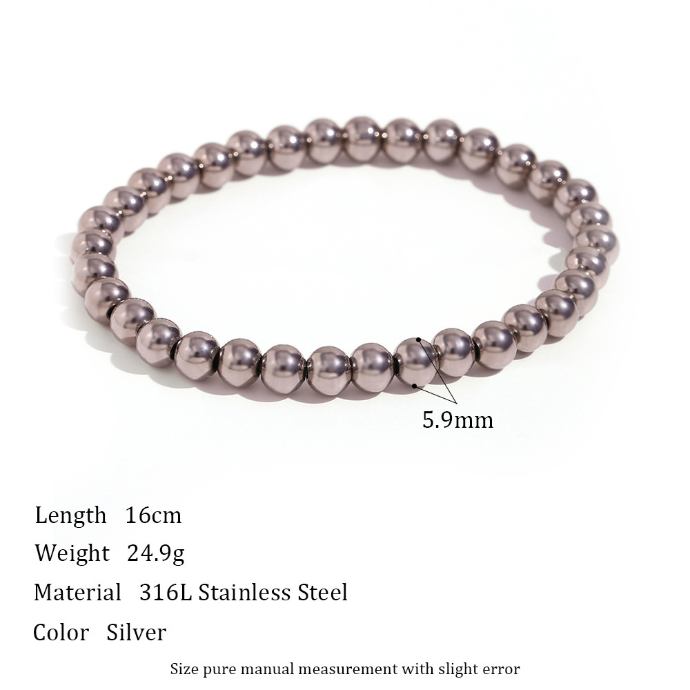 Elastic bead bracelet-silver -6mm