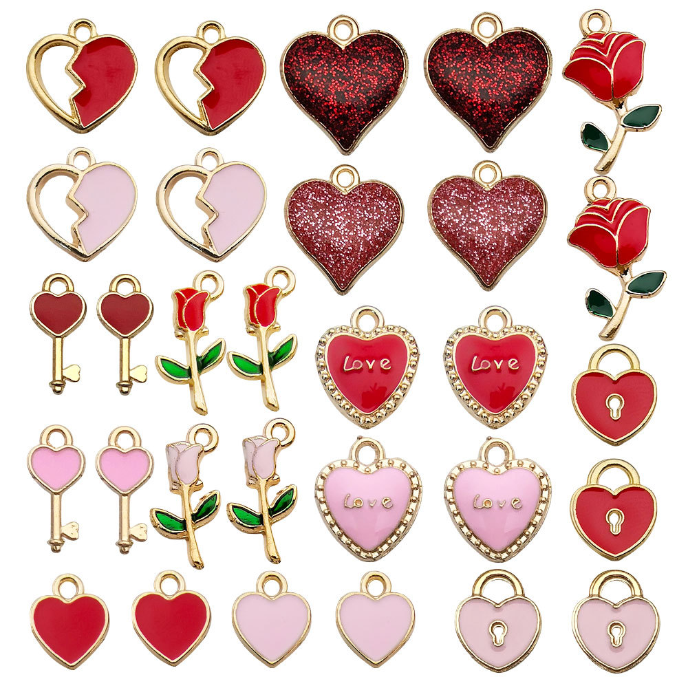 Mix 30 oil dripping Valentine s Day set love flowers - 2 each of 15 styles - 23g -SN627