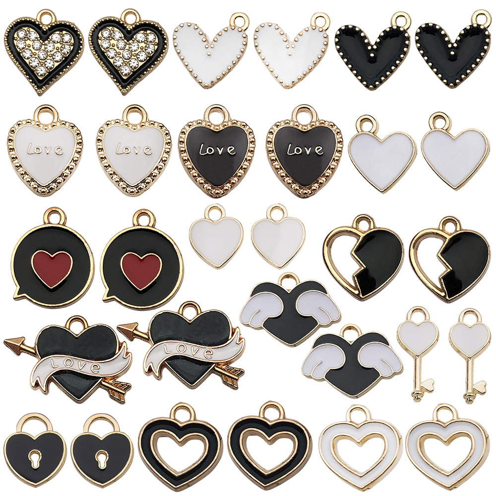 Mix 30 dripping oil Valentine s Day black and white love flowers - 2 each of 15 styles - 24g-SN628