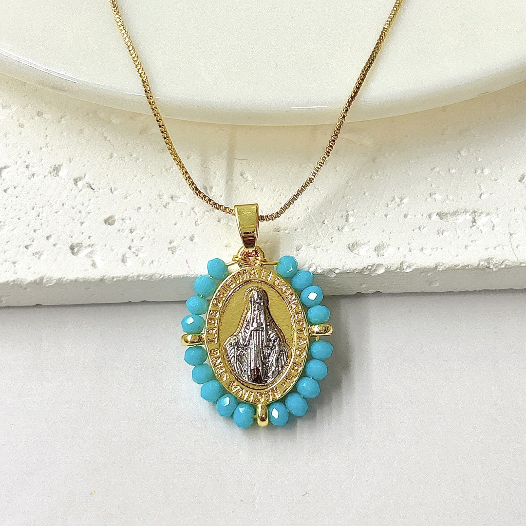 Lake blue two-color virgin necklace pendant