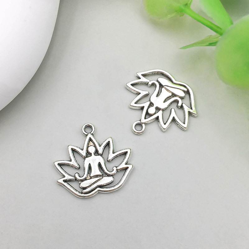 1 antique silver yoga Lotus 18*17mm-1.1g-10423