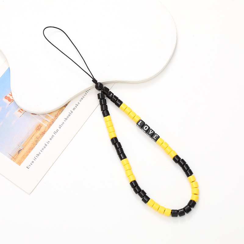 K2315 barrel beads mobile phone chain yellow