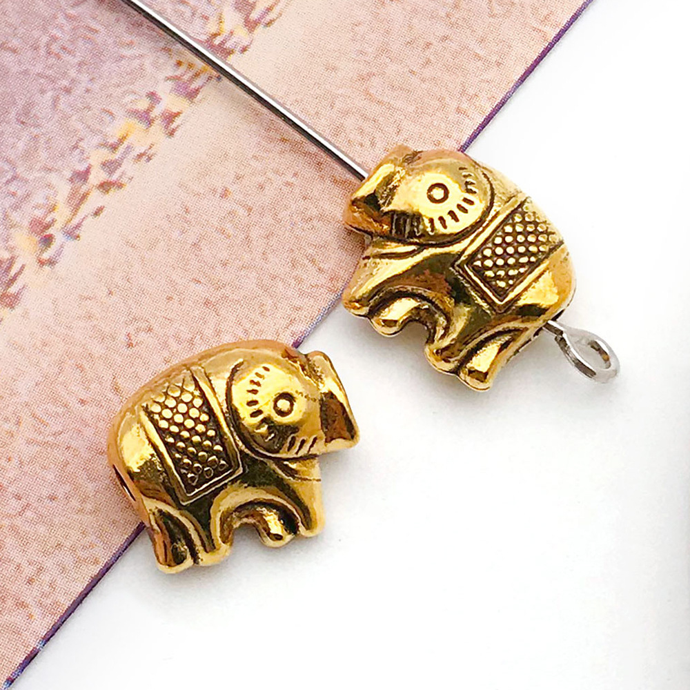 antique gold elephant small hole bead spacer bead 9x 11 hole 2mm-10136-1.7g