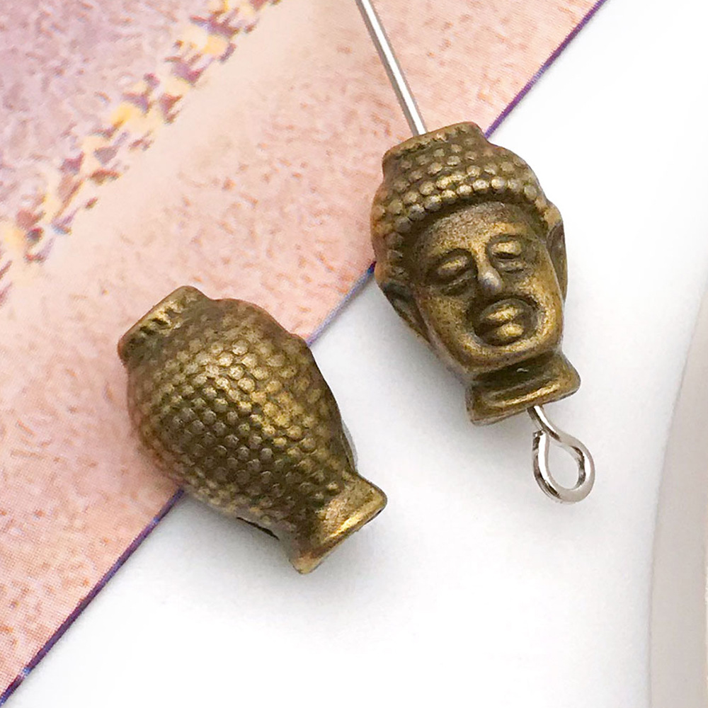 antique bronzen Buddha head small hole bead vertical hole spacer bead 8x 13 hole 2mm-10153-2.2g