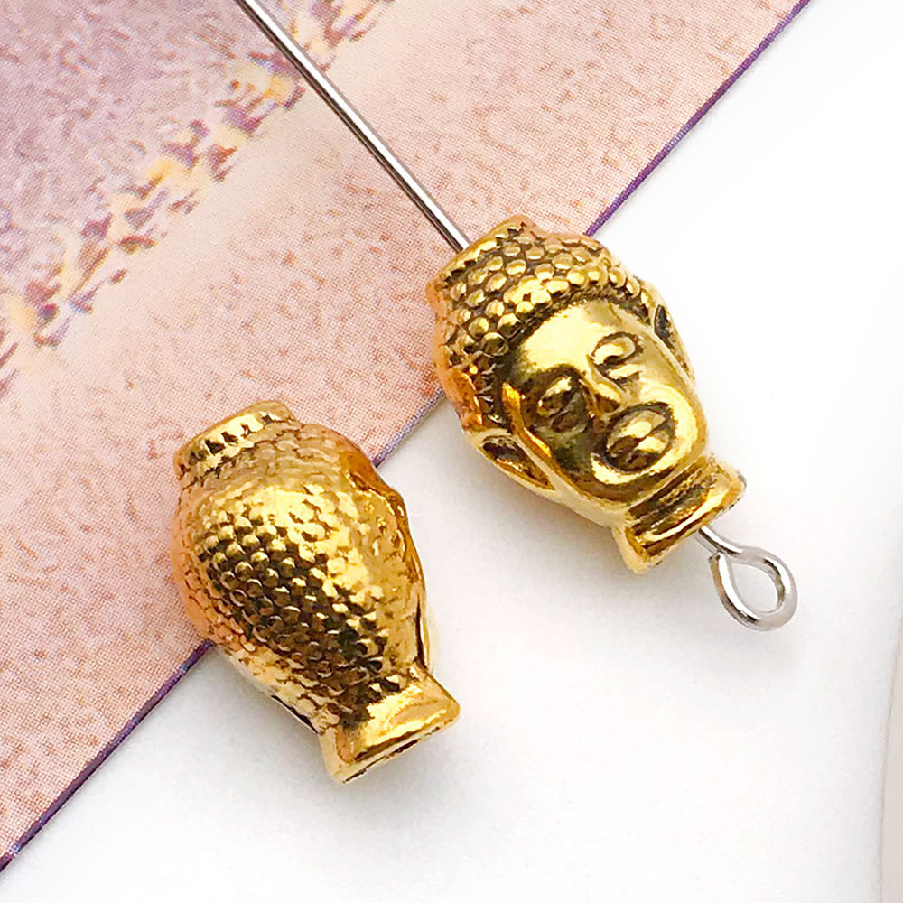 antique  gold Buddha head small hole bead vertical hole spacer bead 8x 13 hole 2mm-10154-2.2g