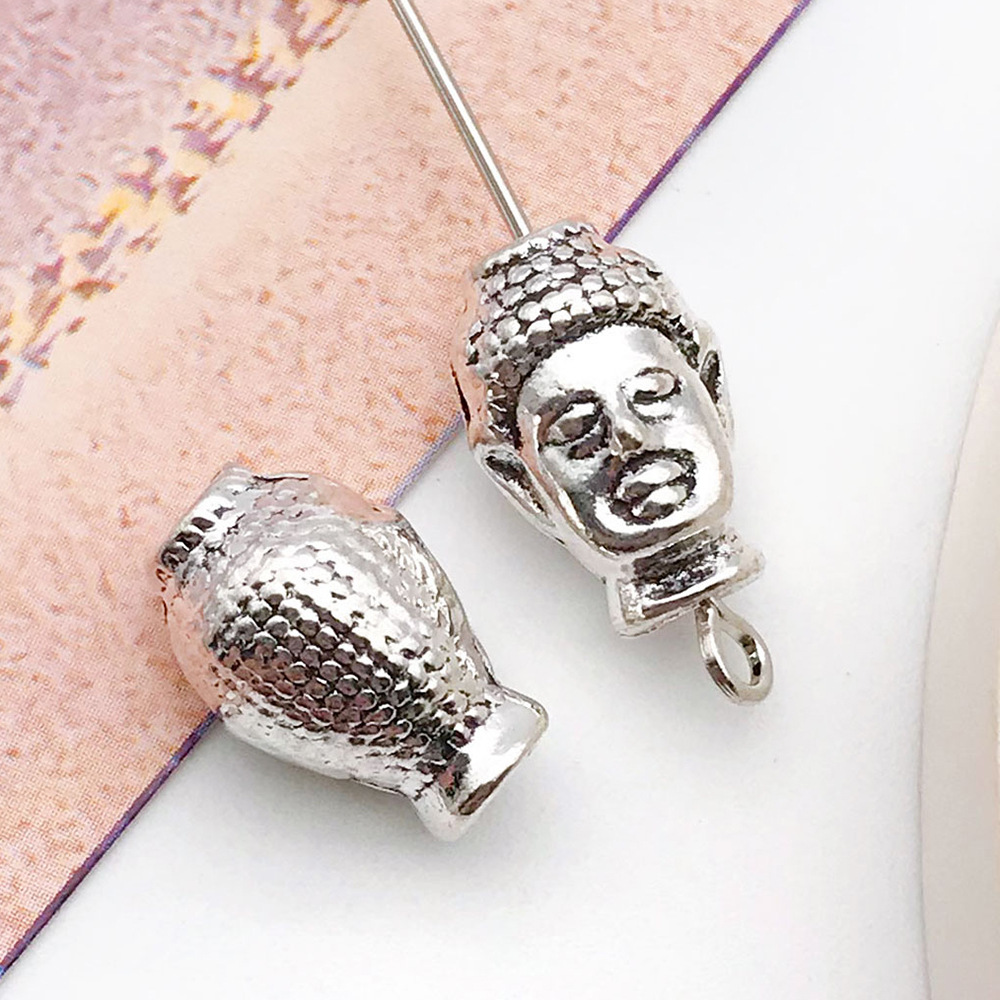 antique silver Buddha head small hole bead vertical hole spacer bead 8x 13 hole 2mm-10155-2.2g