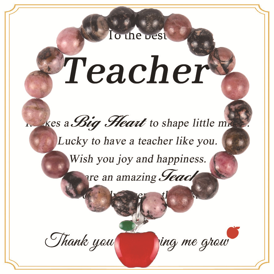 Black Line Red Stone Red Apple Pendant Teacher Card 3