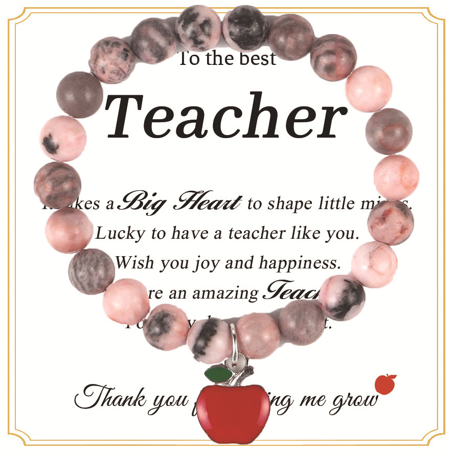 Pink Zebra Red Apple Pendant Teacher Card 3