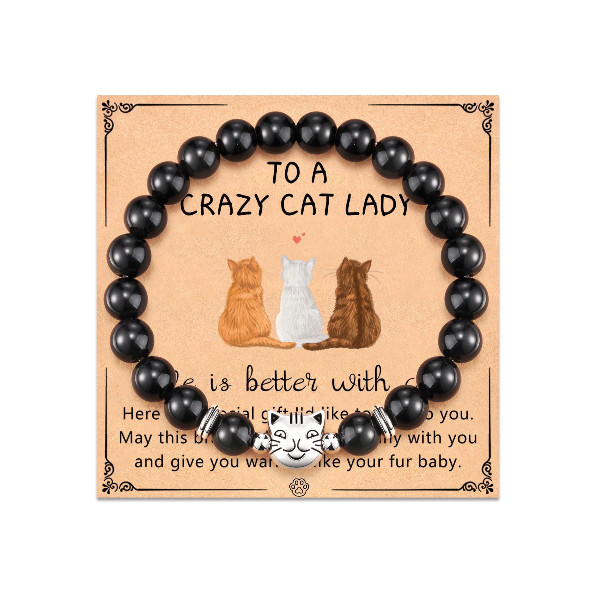 Black magnet CAT head beads   CAT LADY card