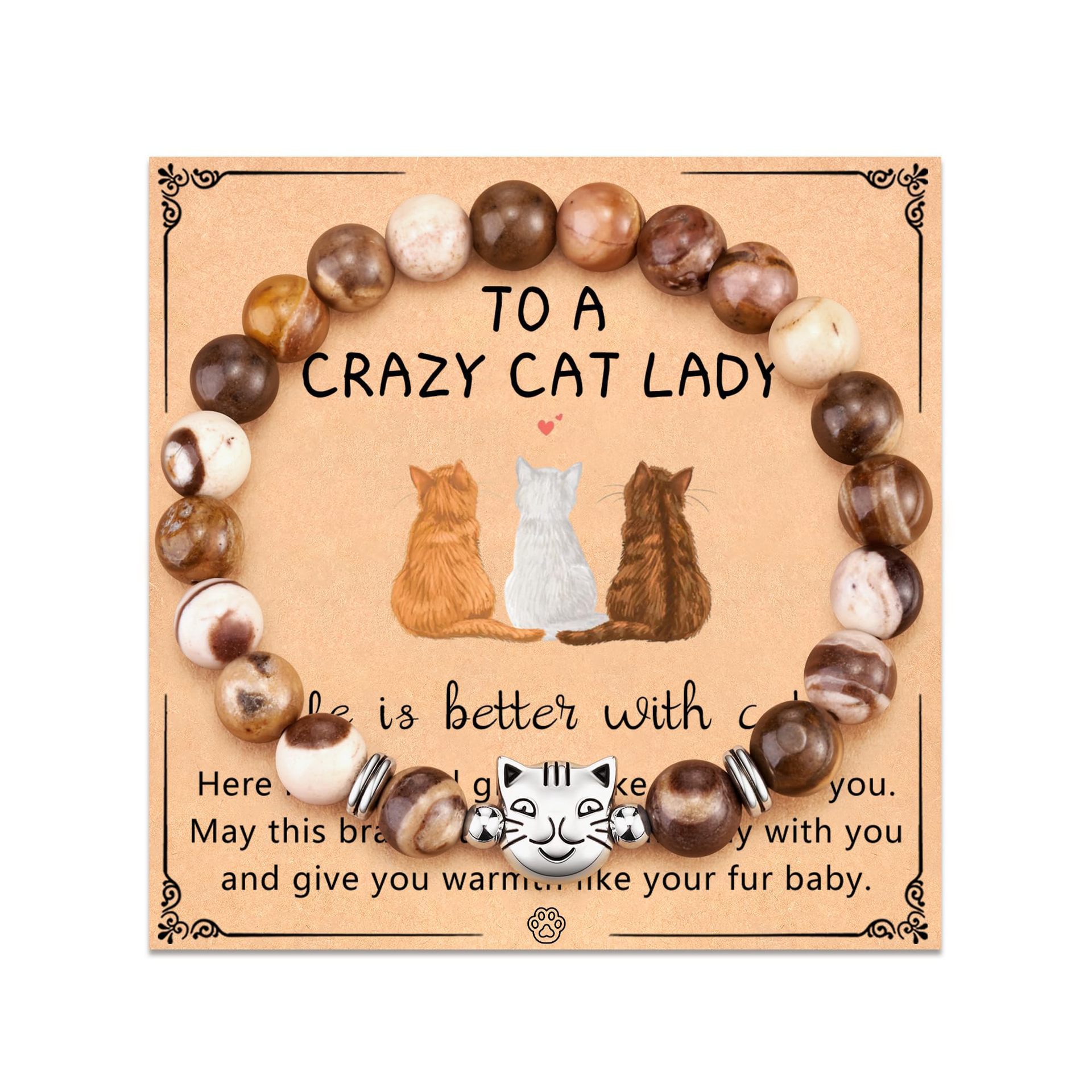 Zebra stone CAT head beads   CAT LADY card