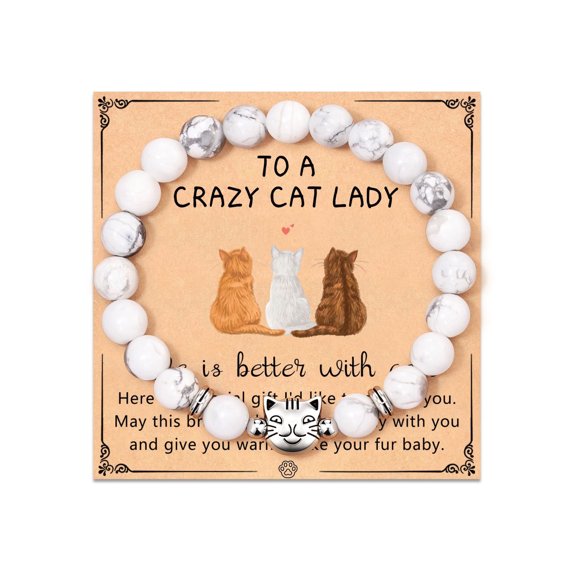 White turquoise CAT head beads   CAT LADY card