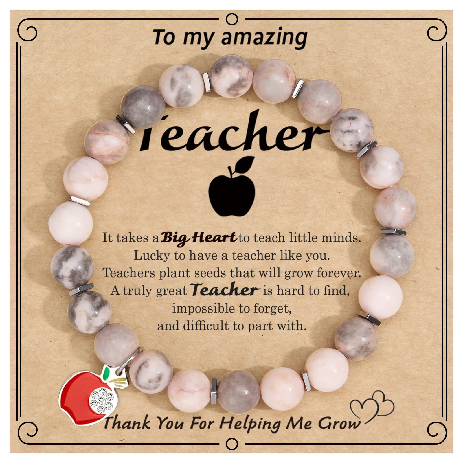 Pink Zebra Red Apple Pendant Teacher Card