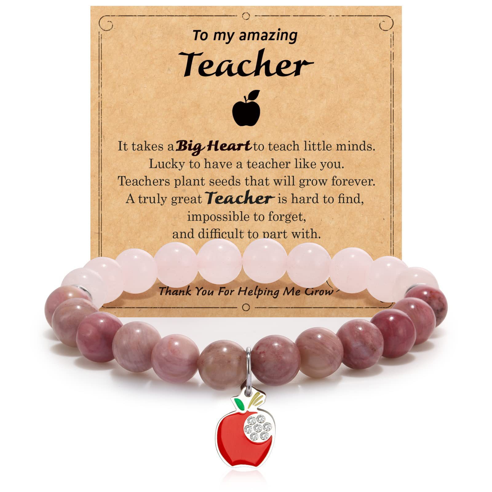 Rhodochrosite Pink Crystal Red Apple Pendant Teacher Card