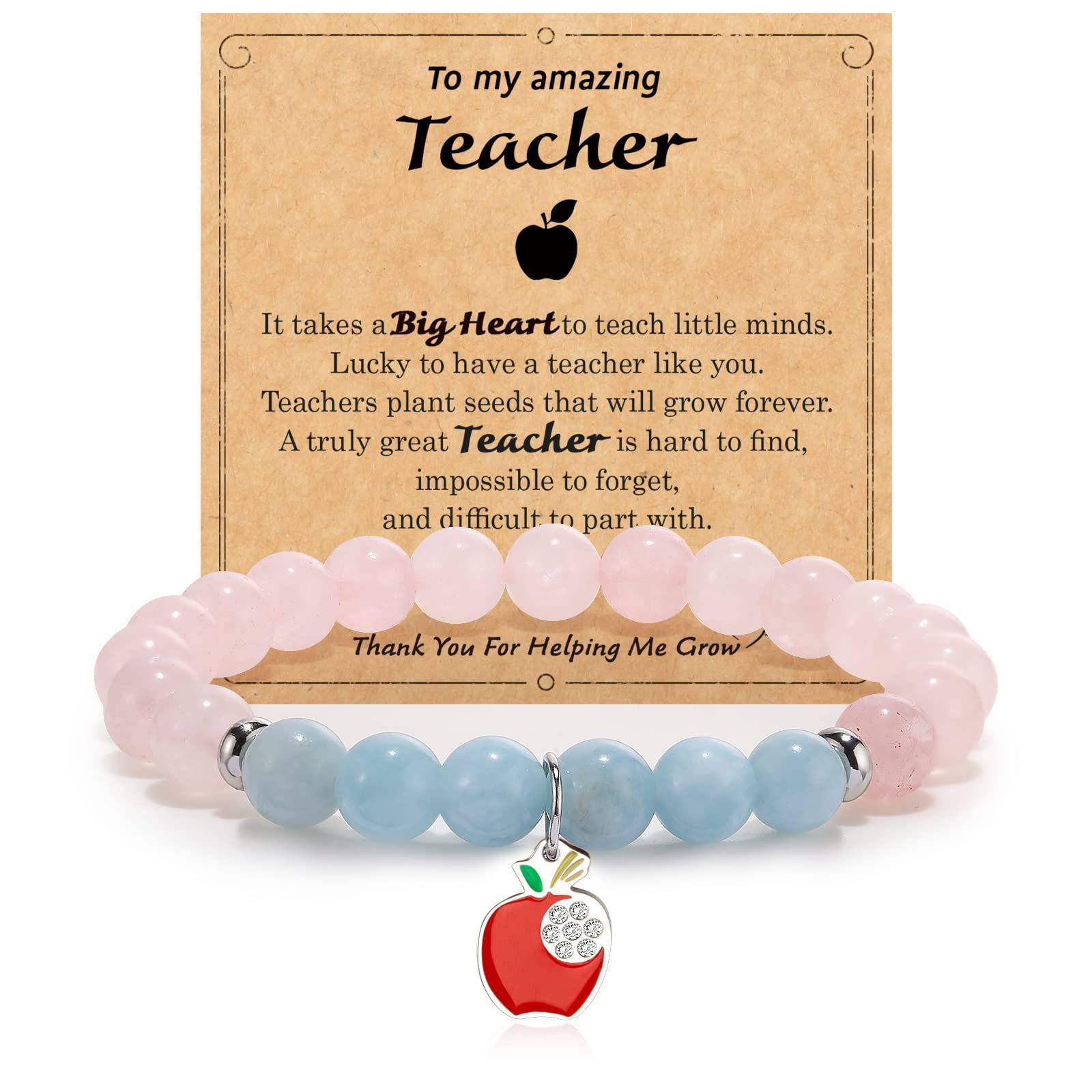 Pink Crystal Aquamarines Red Apple Pendant Teacher Card