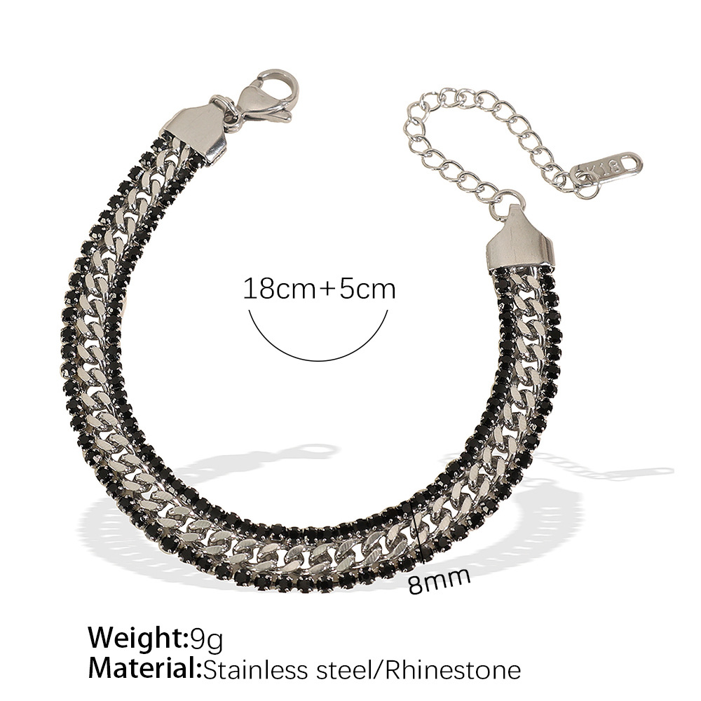 Sl123bks black diamond silver bracelet