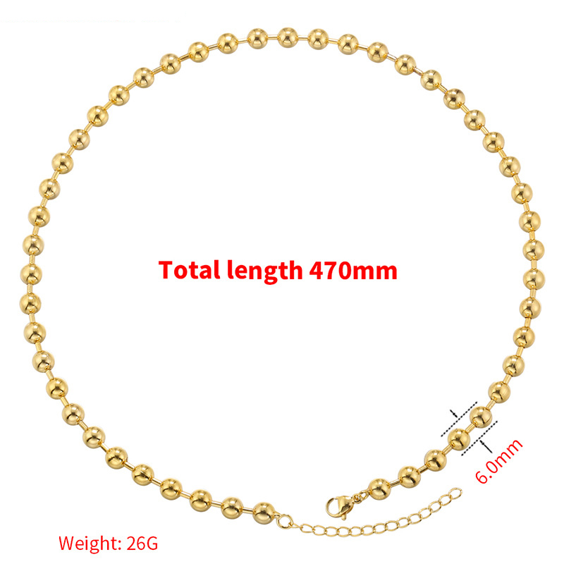 VL374 gold 6mm round bead bamboo necklace