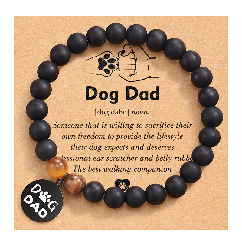 Tiger Eye Stone black frosted Dog Dad pendant   fist card