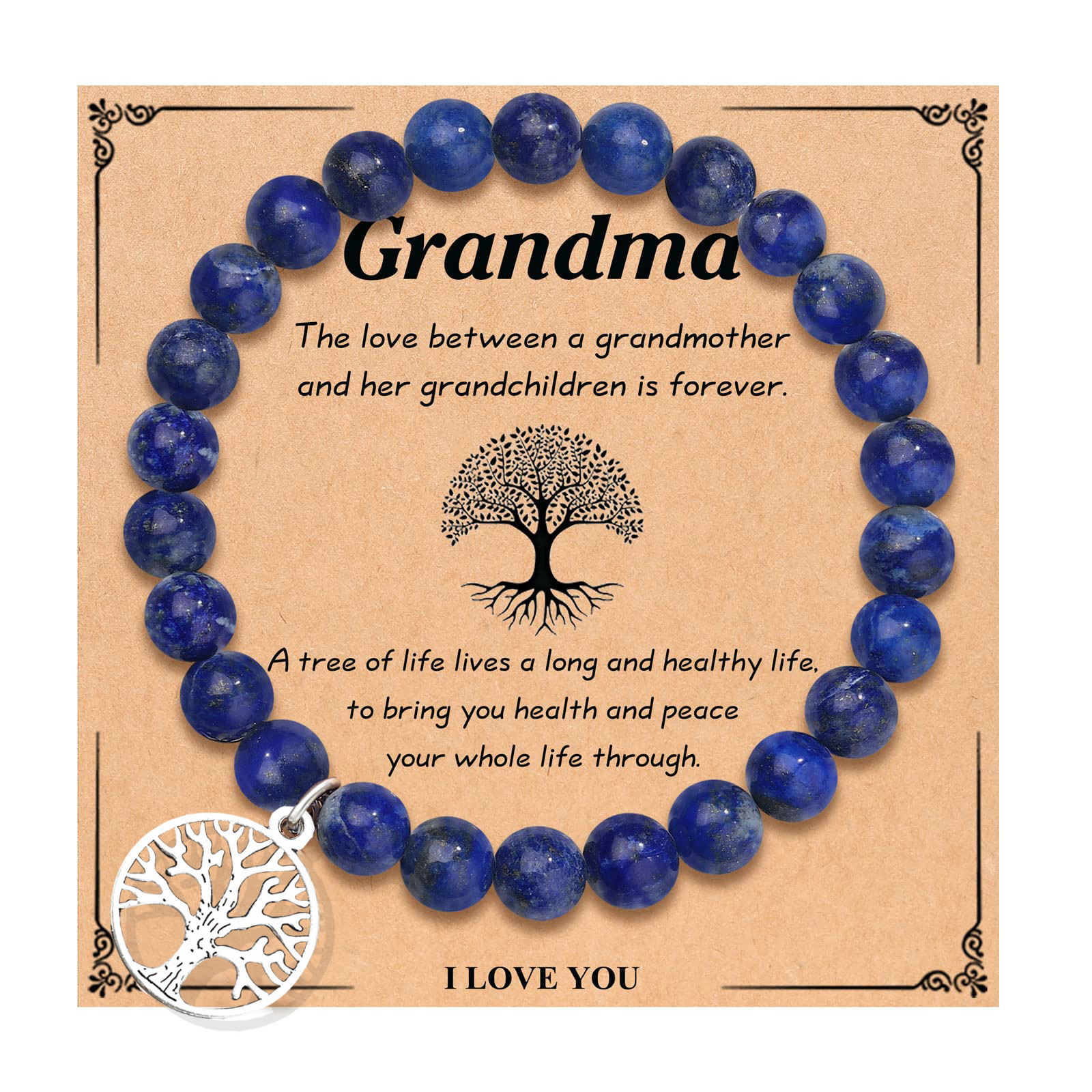 6MM Lapis Lazuite Tree of Life Grandma Card