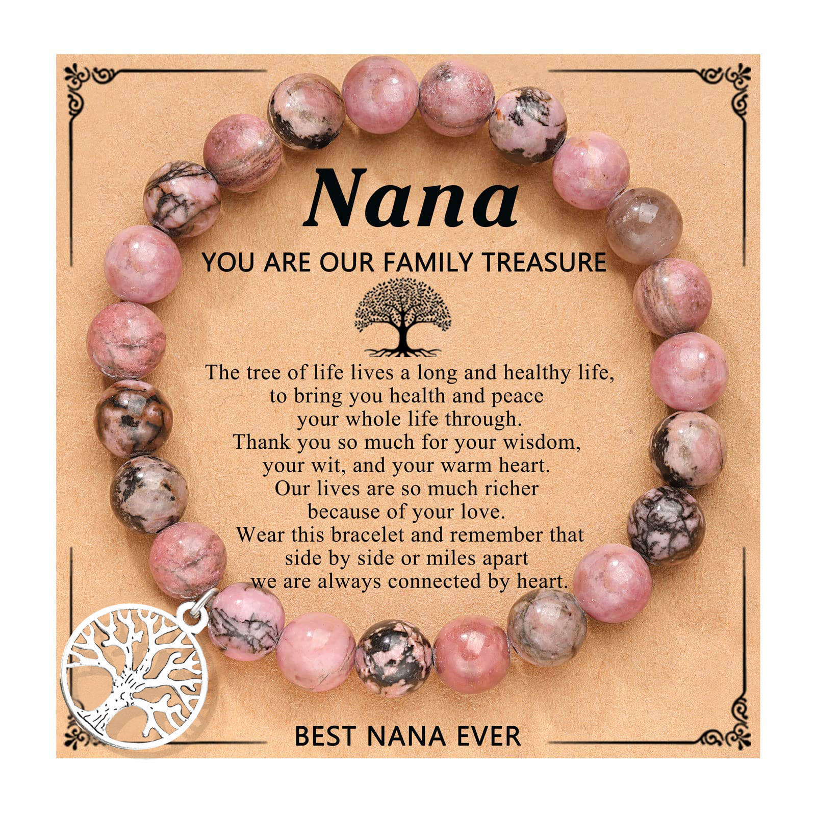 Black line red stone tree of life nana card