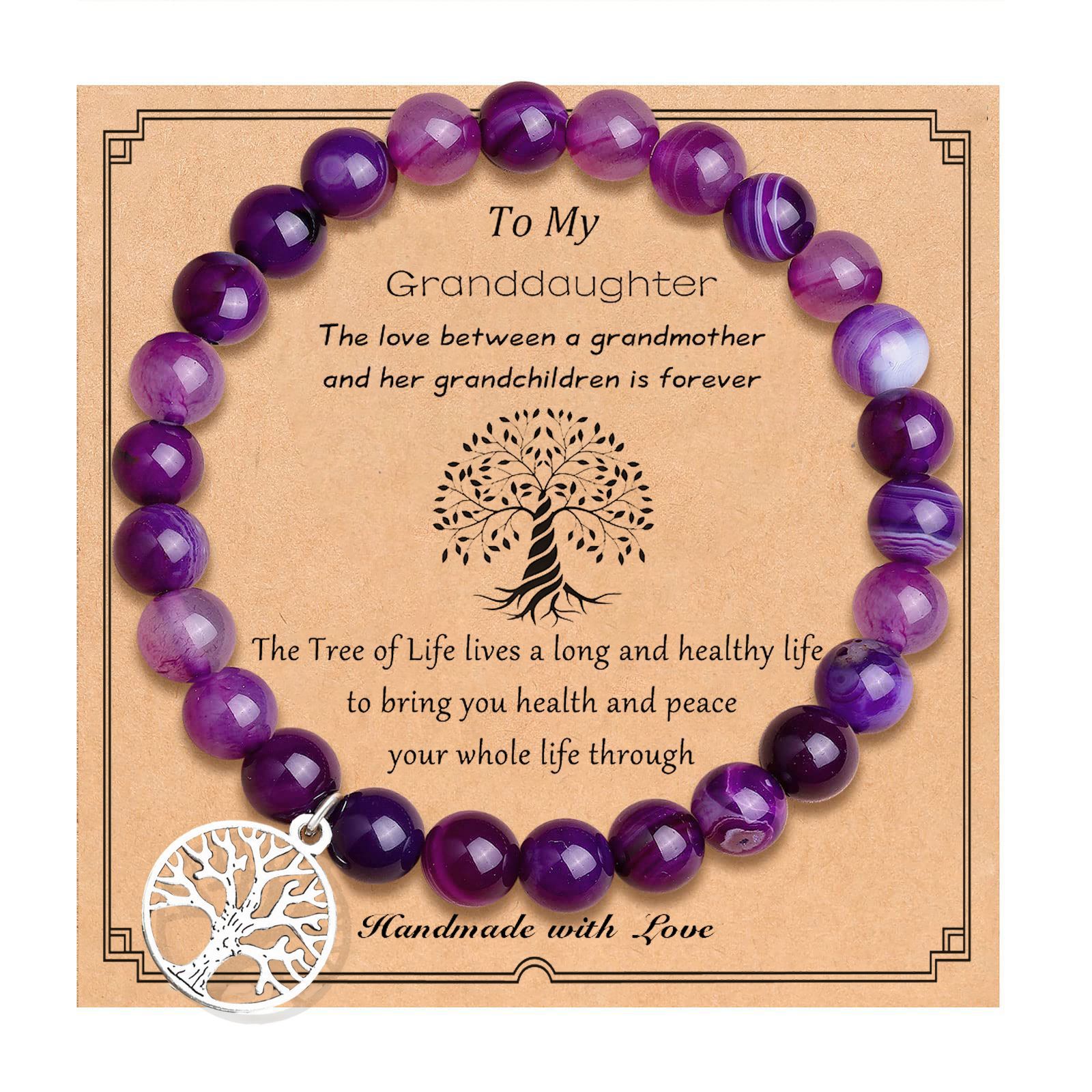 6mm purple agate tree of life granddaughter card