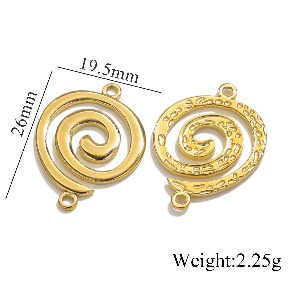 Double hole gold spiral pendant