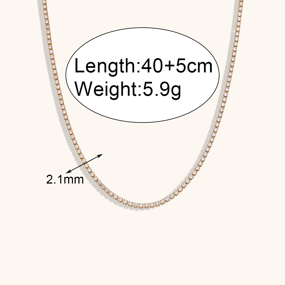 2mm zircon 40cm chain necklace-Gold