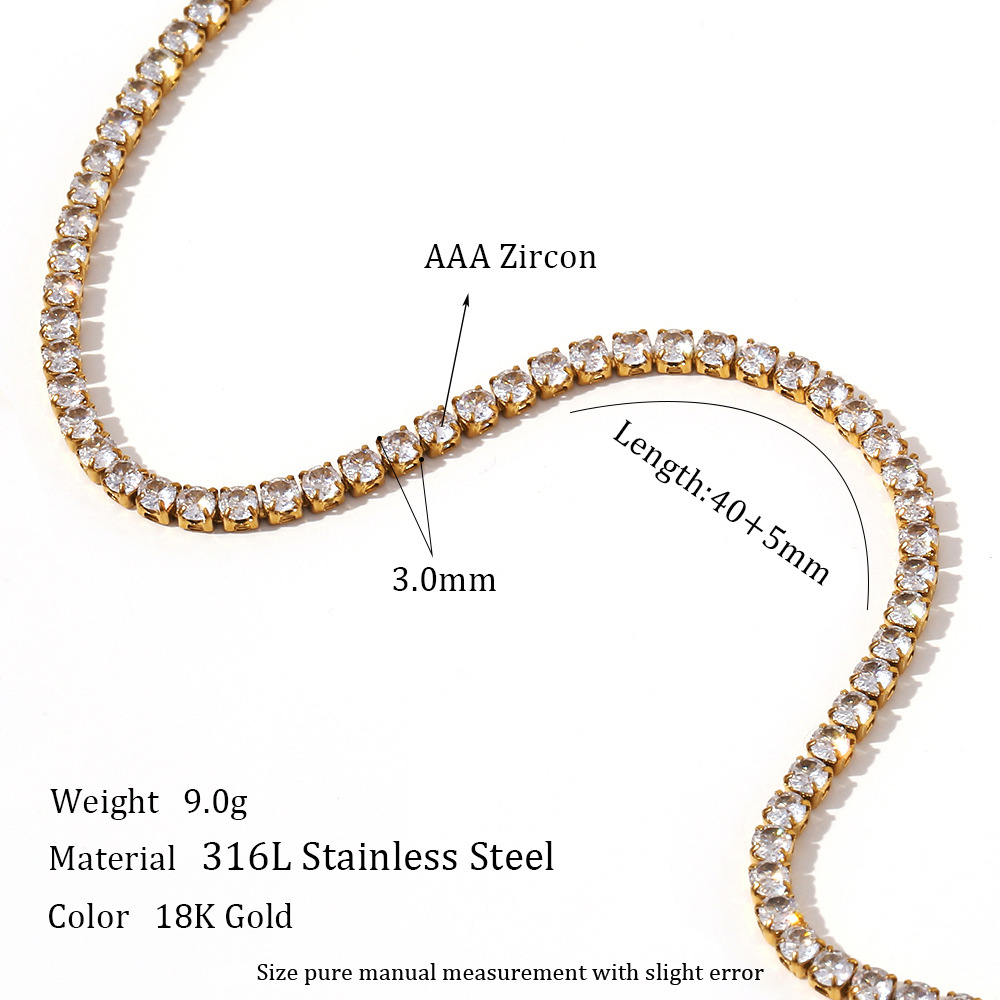 3mm zircon necklace 40 5cm-Gold