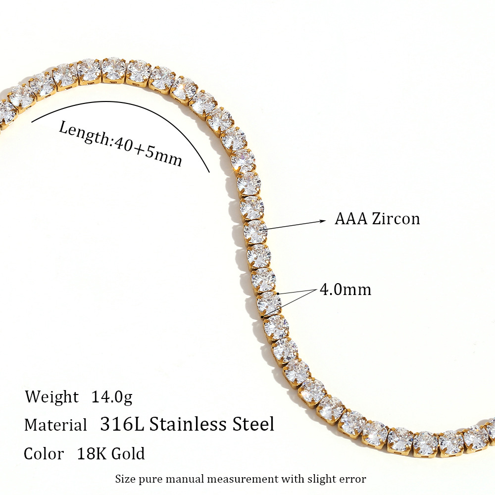 4mm zircon necklace 40 5cm-Gold