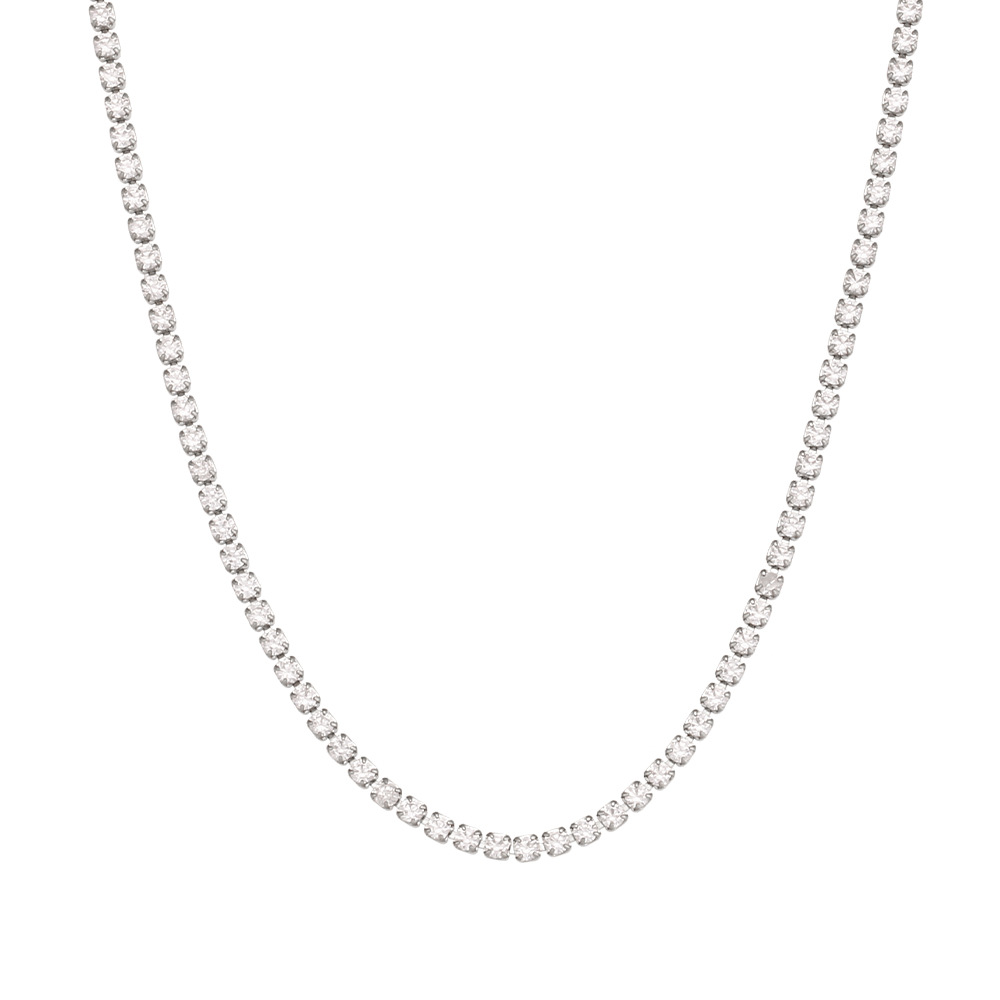 2mm zircon 40cm chain necklace-Silver