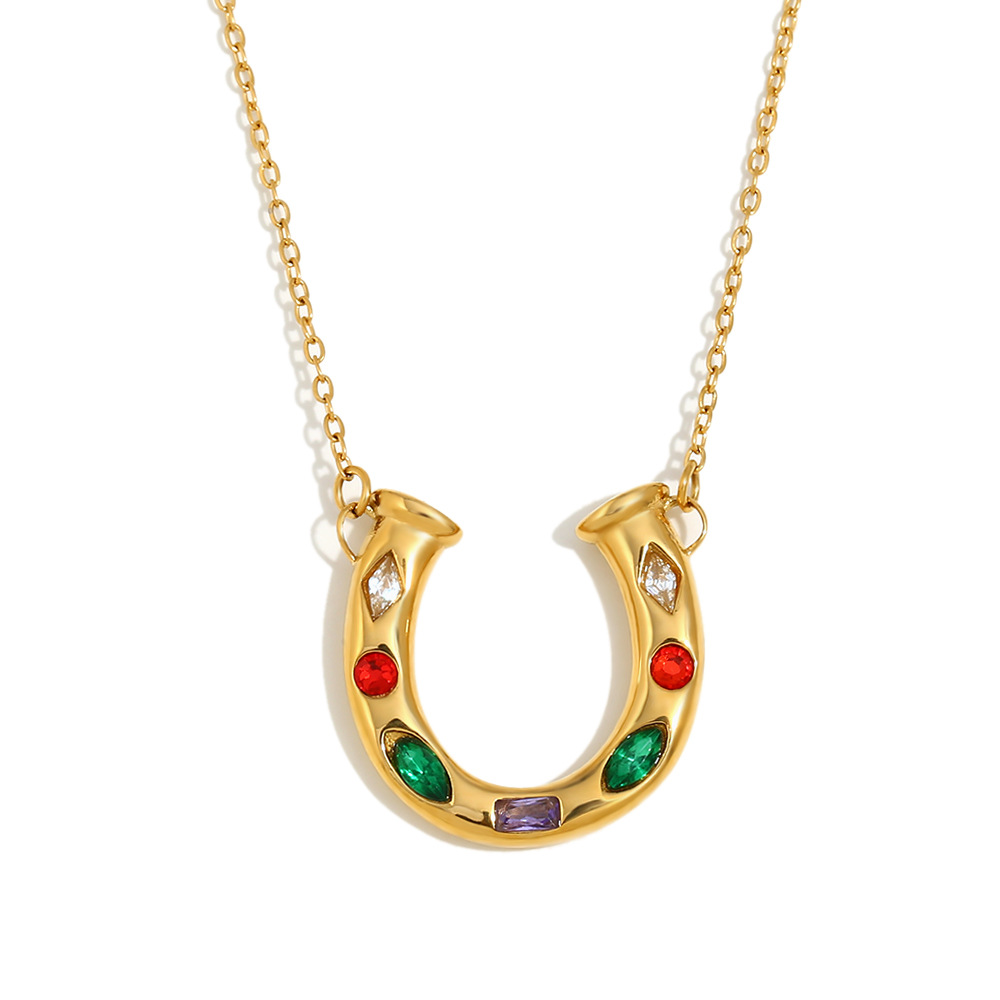 Colored diamond u-shaped pendant necklace-gold