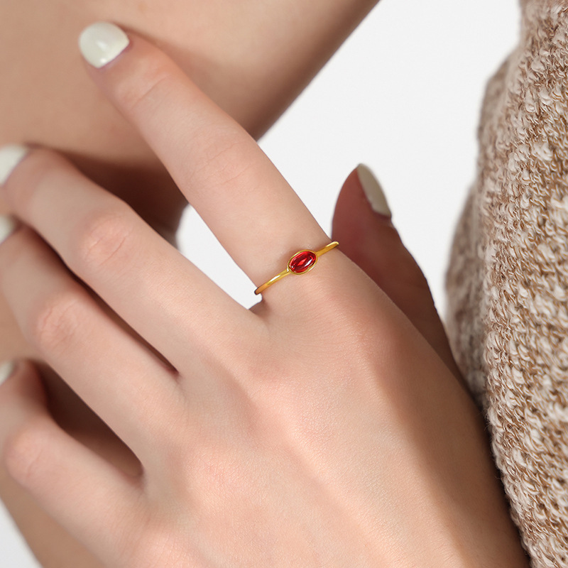 A494-Gold red glass ring