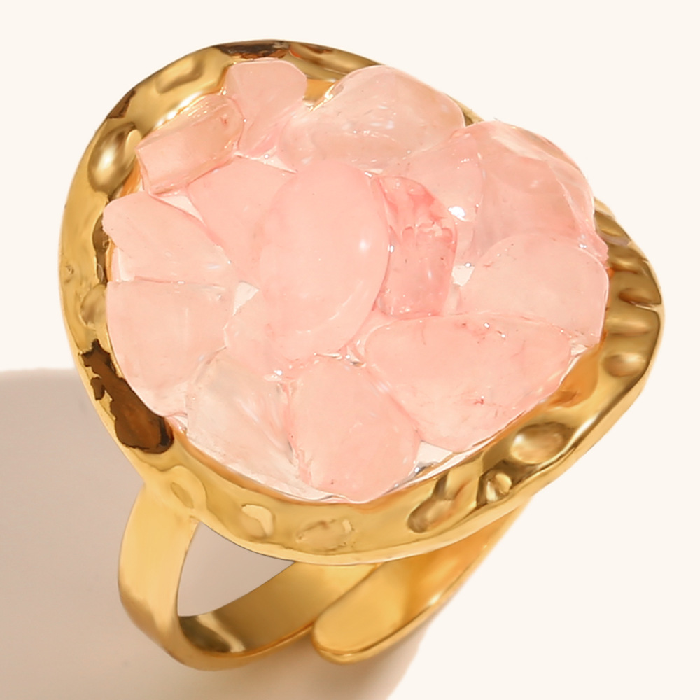 Pink gravel adhesive open ring-gold