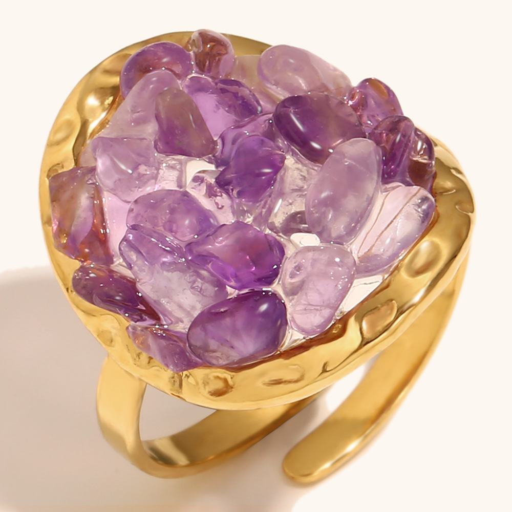 Purple gravel adhesive open ring-gold