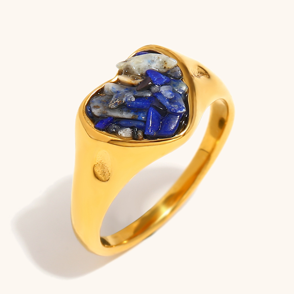 Blue crystal gravel adhered love ring-gold blue