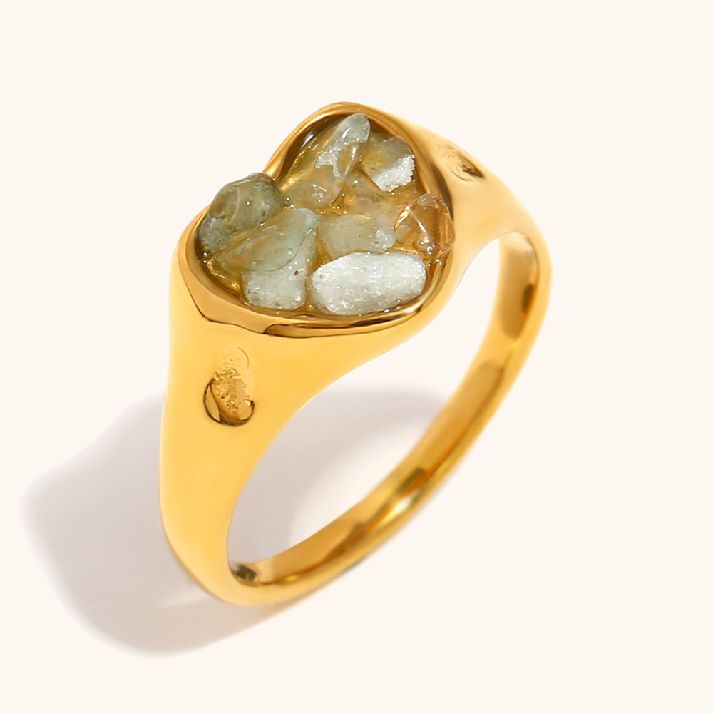 White jade gravel adhesive love ring-golden white