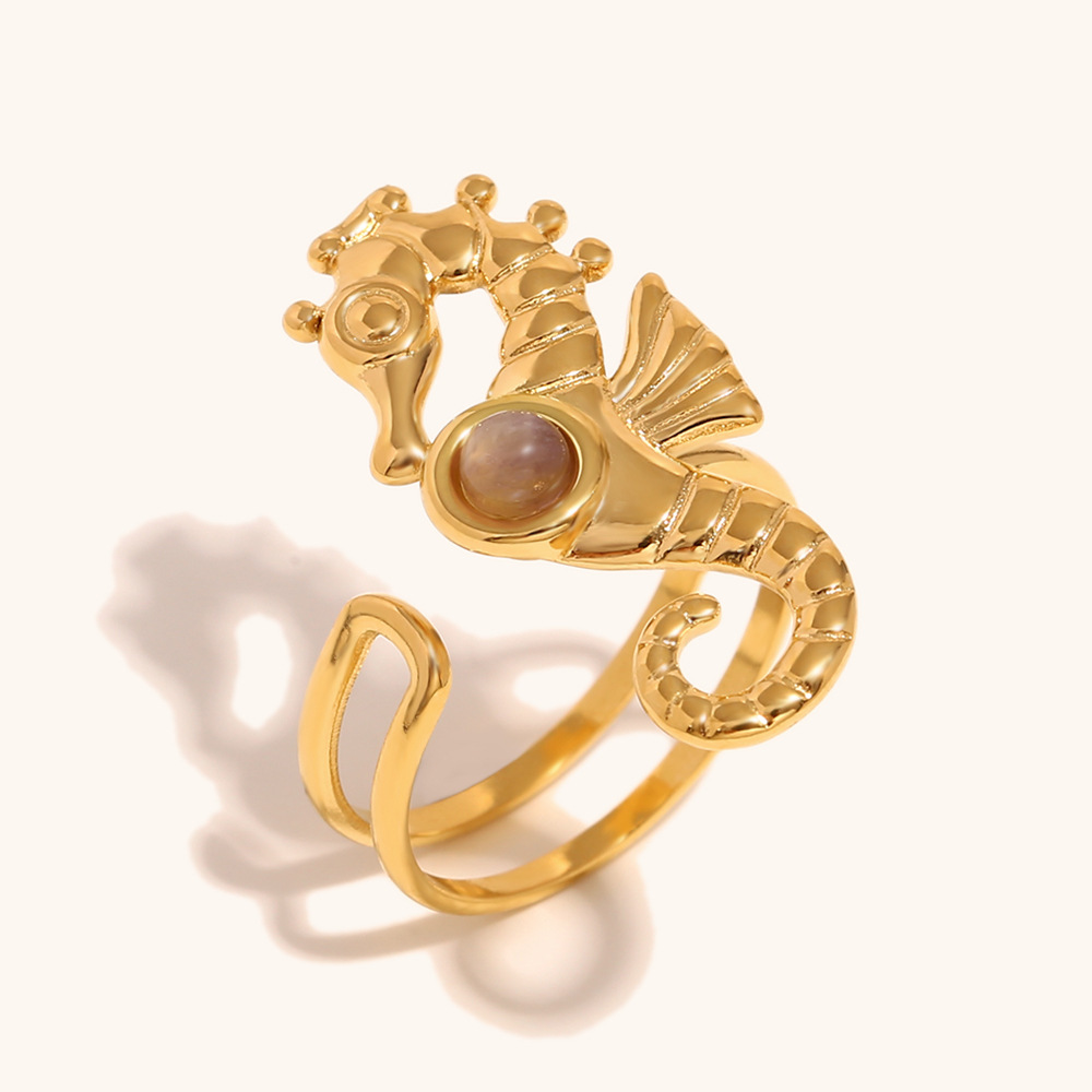 Seahorse ruby open ring-gold