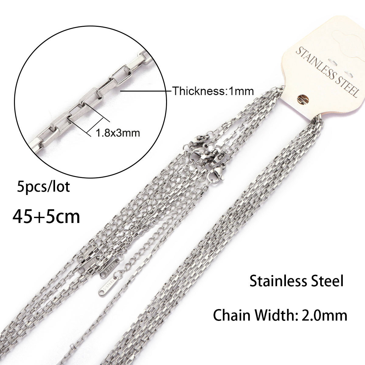 1x1.8x3 long box chain 45 5 point steel color