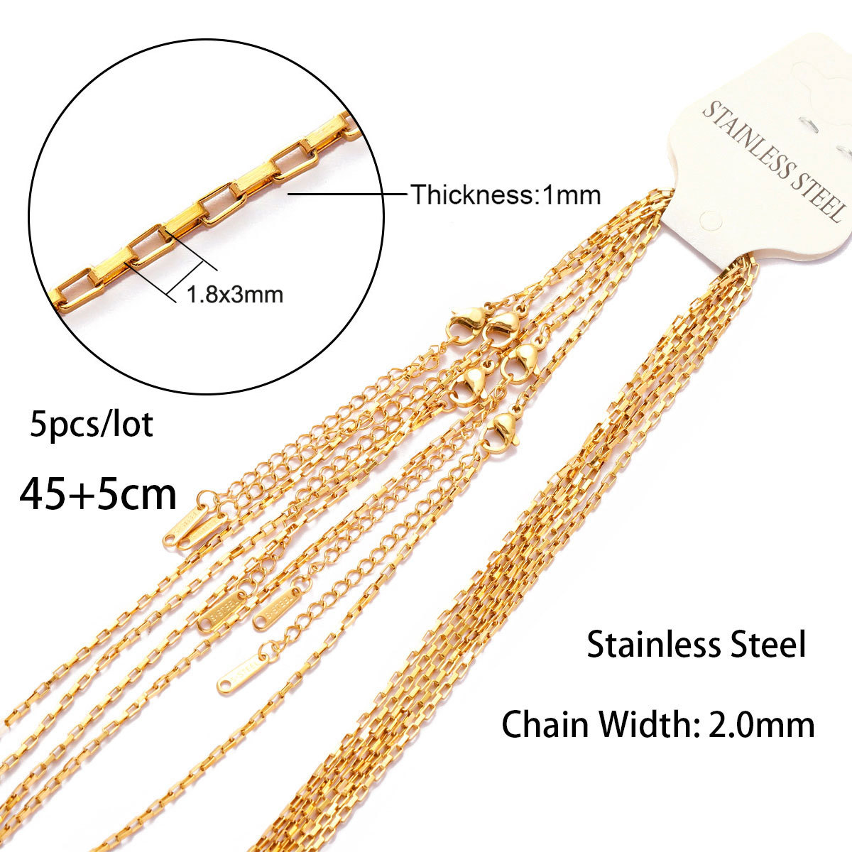 1x1.8x3 long box chain 45 5 point gold