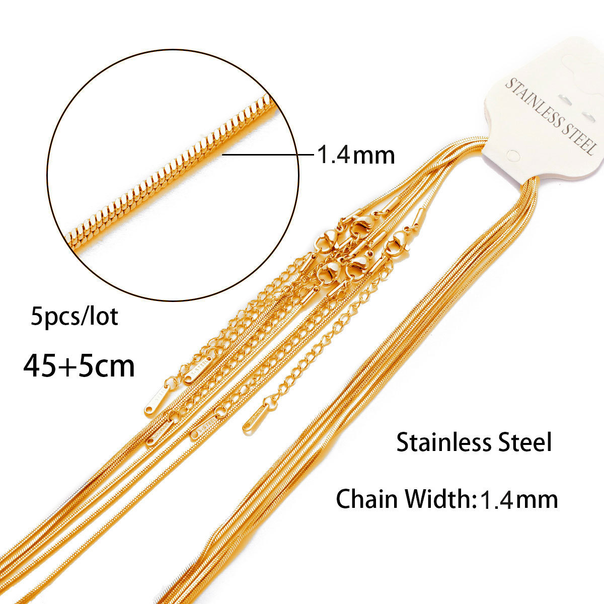 1.4mm square snake chain 45 5 point gold