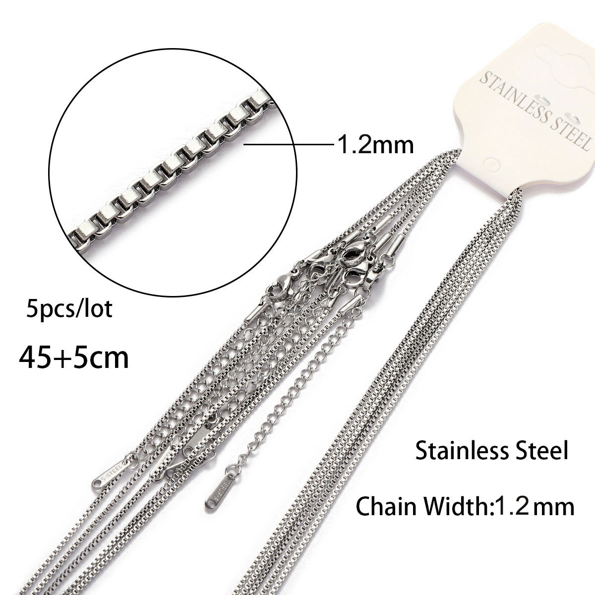 1.2mm box chain 45 5 point steel color