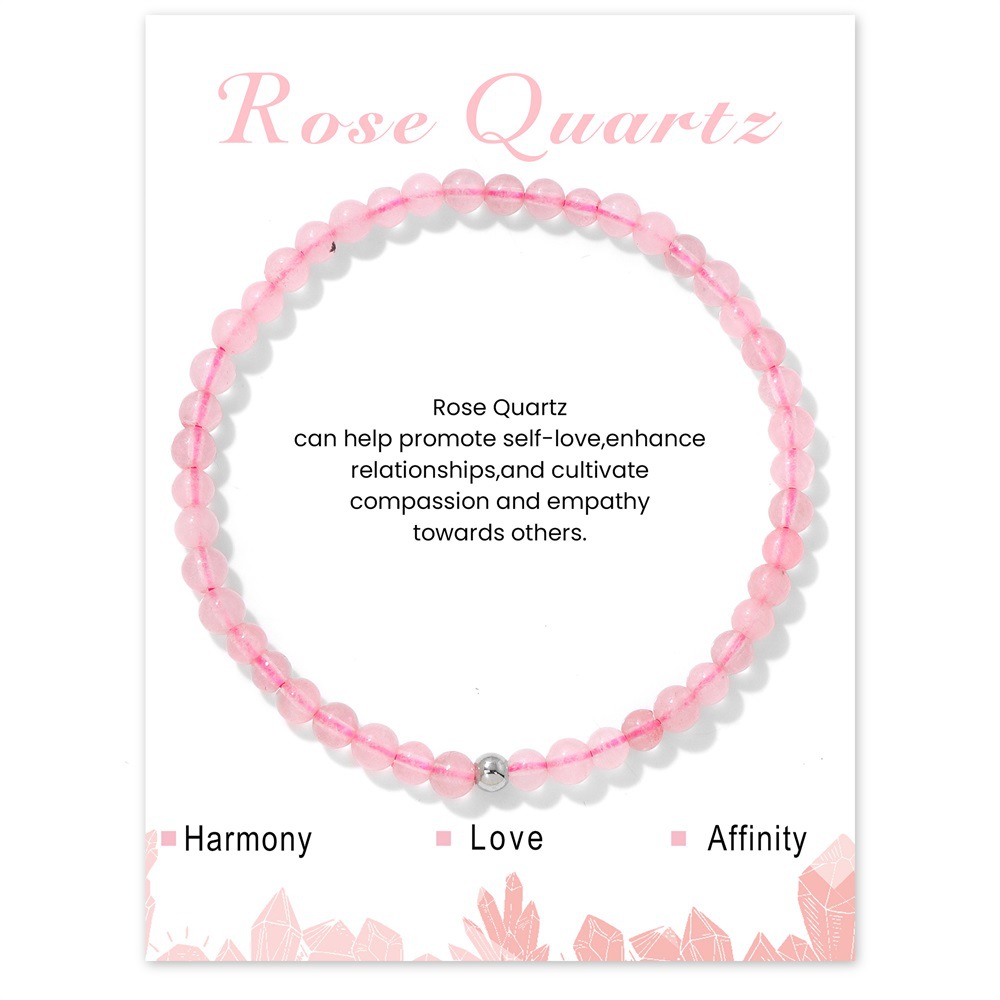 Cc1406-19cm rose quartz   card   stainless steel silver beads