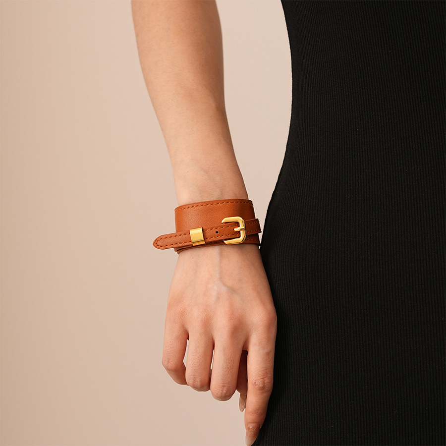 Brown leather bracelet necklace