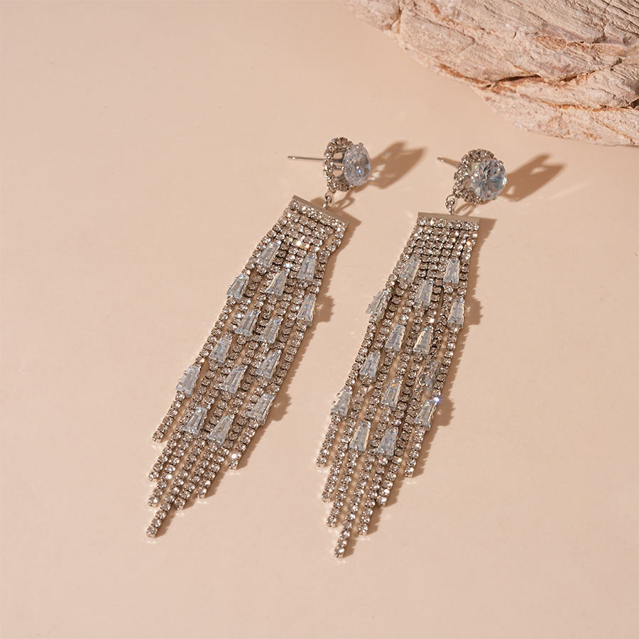 Silver needle-silver tassel earrings