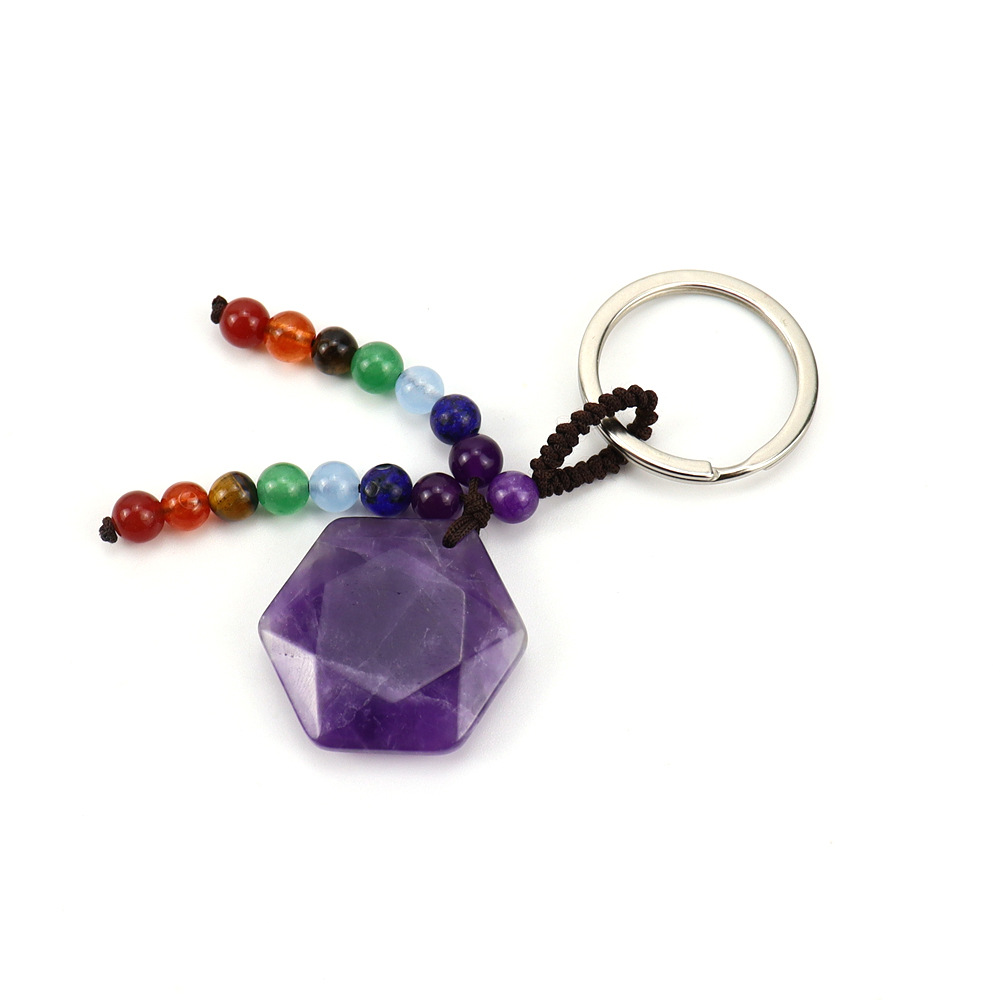 Brown rope amethyst keychain