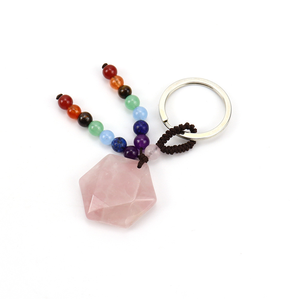 Brown rope pink crystal key chain