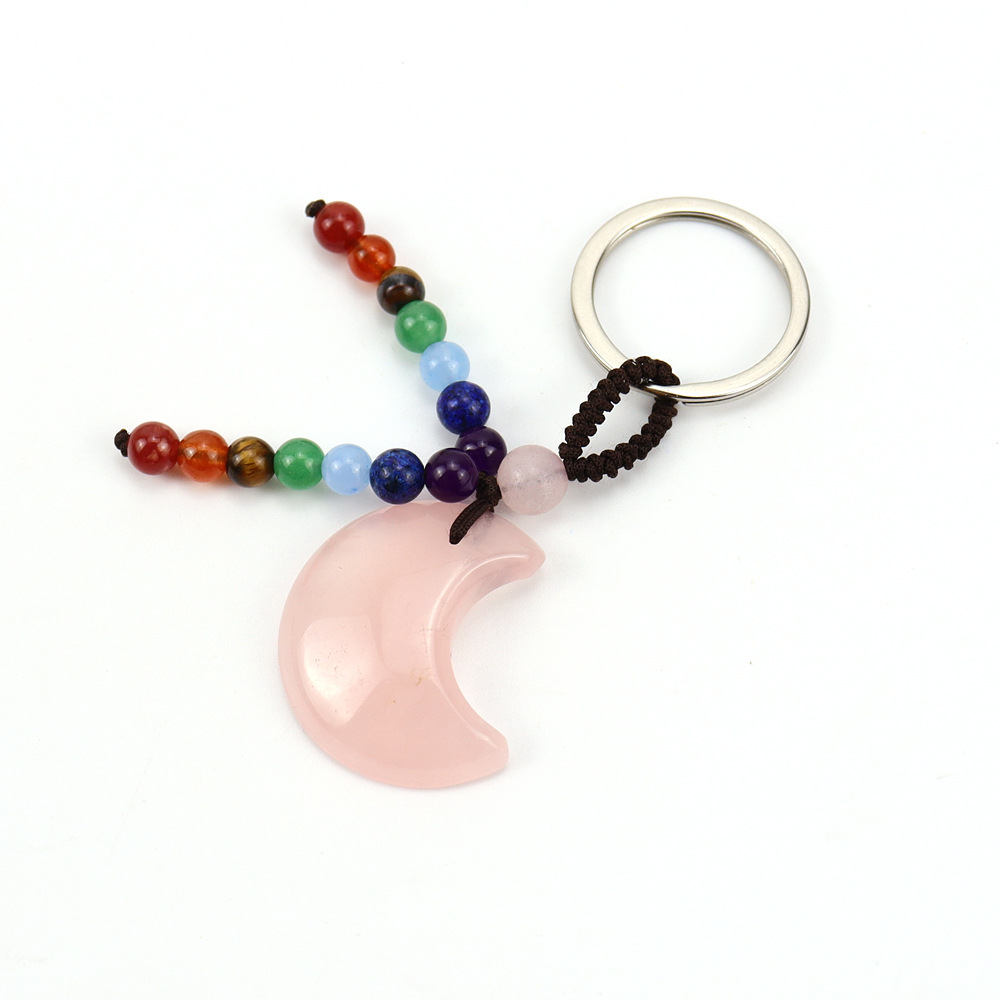 Brown rope pink crystal key chain
