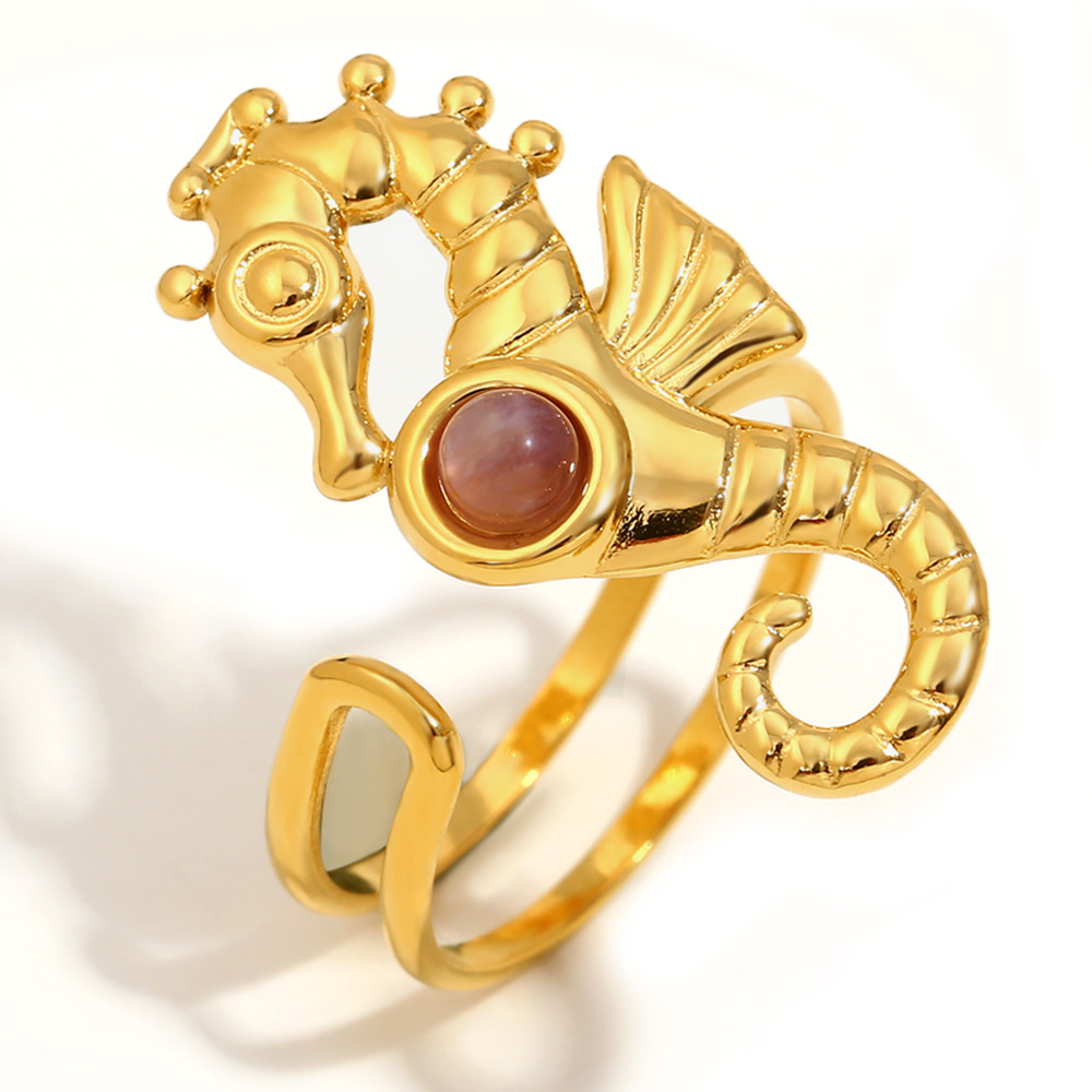 Seahorse ruby open ring-gold