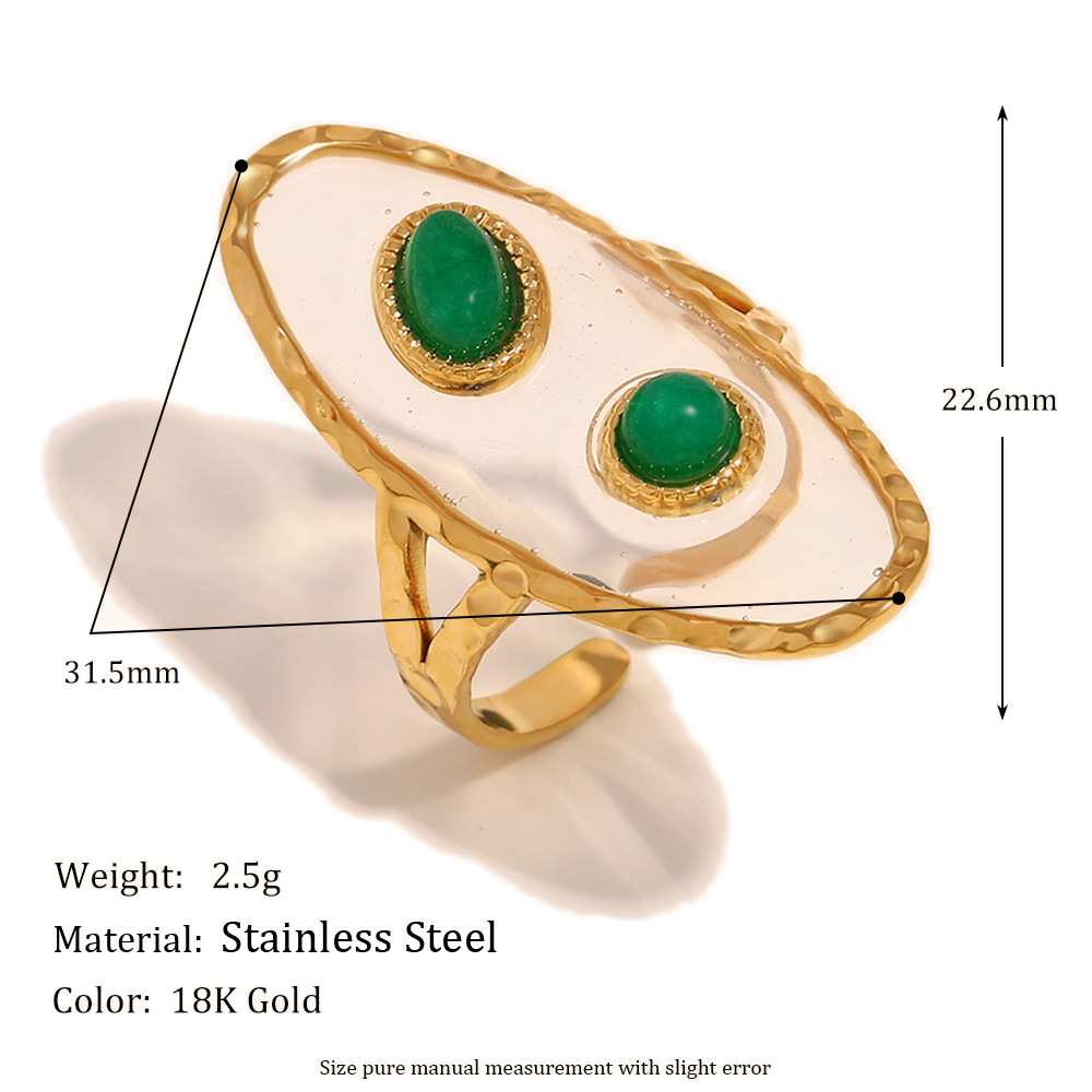 Acrylic transparent emerald open ring-gold